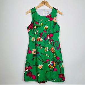 J. Crew Factory Floral Printed Sleeveless Pleated Shift Dress Green Pink Size 8